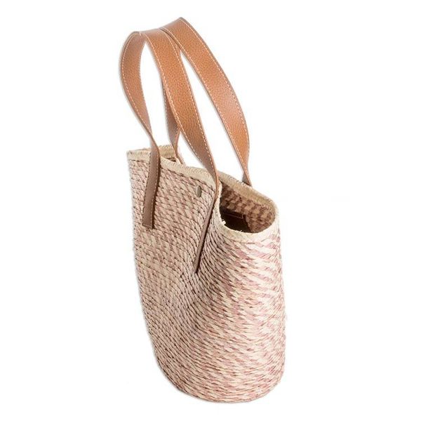 Alternate image for Handcrafted Beige and Pink Natural Fiber Shoulder Bag Las Flores Beach
