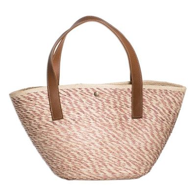 Alternate image for Handcrafted Beige and Pink Natural Fiber Shoulder Bag Las Flores Beach