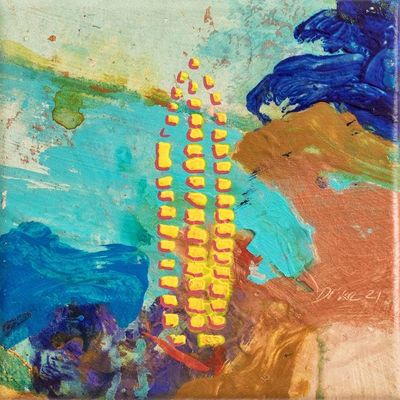 Alternate image for Stretched Acrylic and Oil Abstract Painting in Cool Hues Seeds I