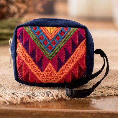 Primary image for Blue Geometric-Themed Coin Purse with Handwoven Cotton Panel Fashionable Versatility