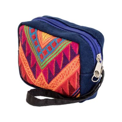 Alternate image for Blue Geometric-Themed Coin Purse with Handwoven Cotton Panel Fashionable Versatility