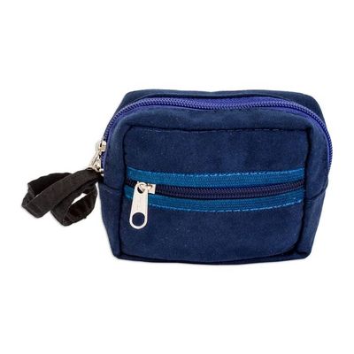 Alternate image for Blue Geometric-Themed Coin Purse with Handwoven Cotton Panel Fashionable Versatility