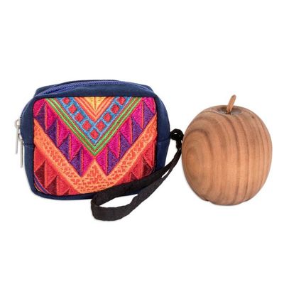 Alternate image for Blue Geometric-Themed Coin Purse with Handwoven Cotton Panel Fashionable Versatility