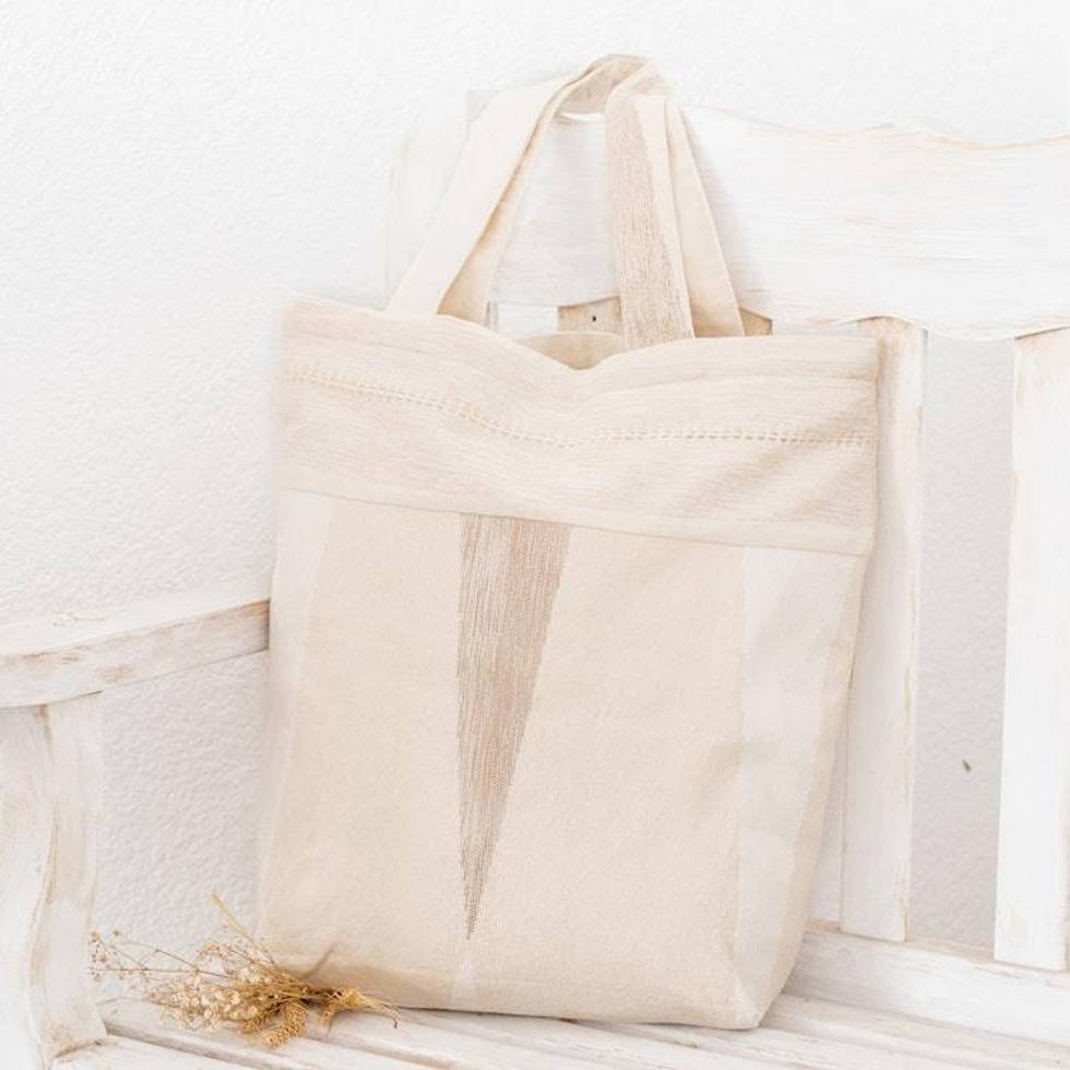 Natural Cotton Tote Bag With Geometric Design 'Brilliant Cream'