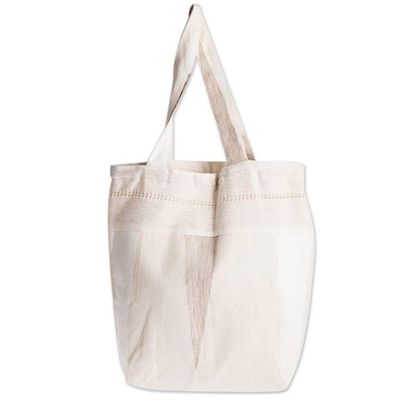 Alternate image for Natural Cotton Tote Bag With Geometric Design Brilliant Cream