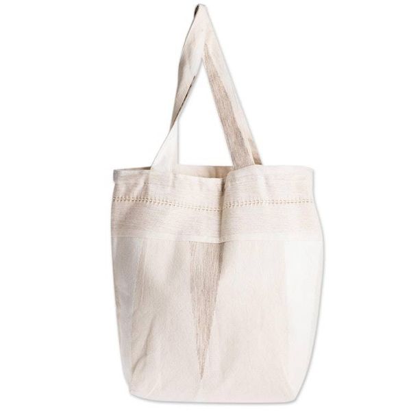 Alternate image for Natural Cotton Tote Bag With Geometric Design Brilliant Cream