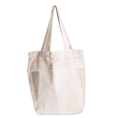 Alternate image for Natural Cotton Tote Bag With Geometric Design Brilliant Cream
