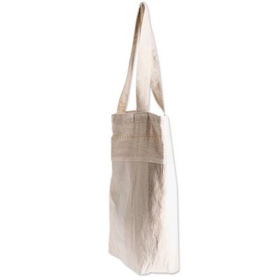 Alternate image for Natural Cotton Tote Bag With Geometric Design Brilliant Cream