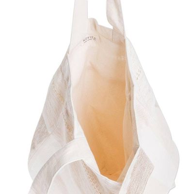Alternate image for Natural Cotton Tote Bag With Geometric Design Brilliant Cream