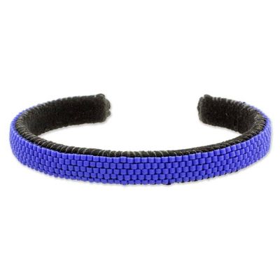 Alternate image for Glass Beaded Cuff Bracelet in Cornflower from El Salvador Beautiful Horizon in ... Blue