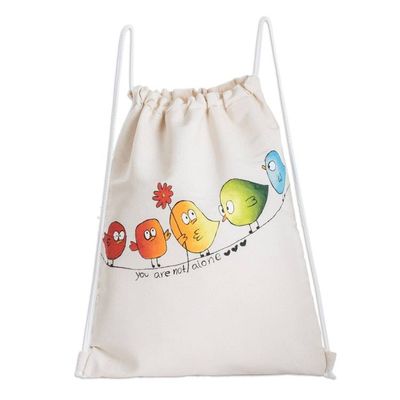 Alternate image for Hand-Painted Cotton Drawstring Backpack with Bird Motif Unconditional Support