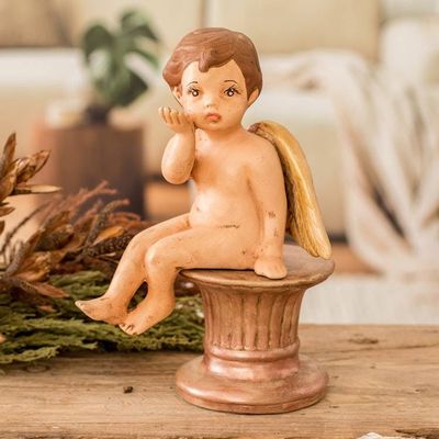 Alternate image for Hand-Painted Golden Ceramic Sculpture of Playful Cherub Cherub of Kindness