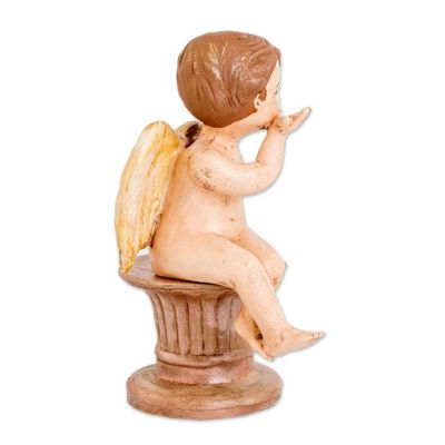 Alternate image for Hand-Painted Golden Ceramic Sculpture of Playful Cherub Cherub of Kindness