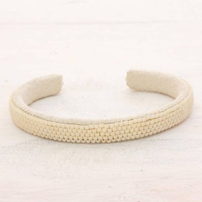 Alternate image for Glass Beaded Cuff Bracelet in Antique White from El Salvador Antique White Horizon