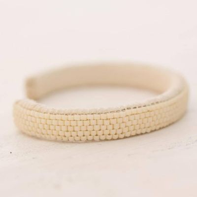 Alternate image for Glass Beaded Cuff Bracelet in Antique White from El Salvador Antique White Horizon