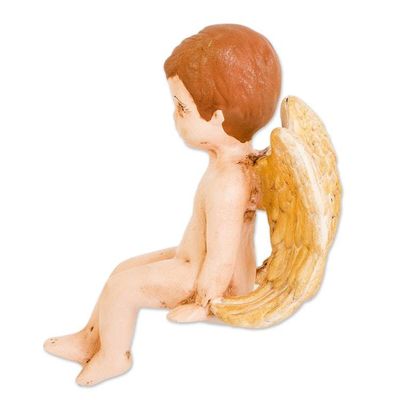 Alternate image for Hand-Painted Golden Ceramic Sculpture of Little Angel Cherub of Peace