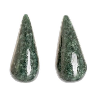 Alternate image for Drop-Shaped Dark Green Jade Button Earrings from Guatemala Proud Dew