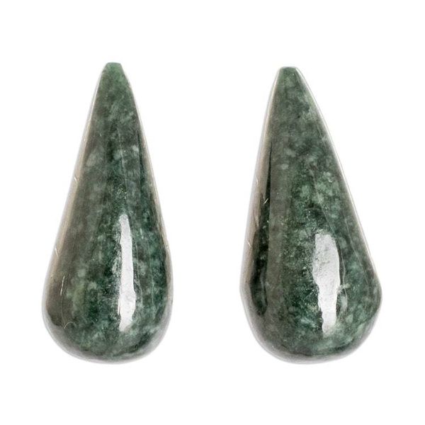 Alternate image for Drop-Shaped Dark Green Jade Button Earrings from Guatemala Proud Dew