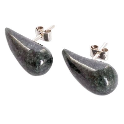 Alternate image for Drop-Shaped Dark Green Jade Button Earrings from Guatemala Proud Dew