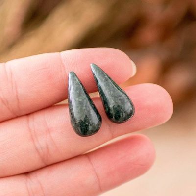 Alternate image for Drop-Shaped Dark Green Jade Button Earrings from Guatemala Proud Dew