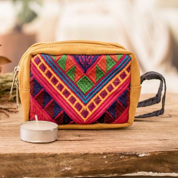 Alternate image for Guatemalan Handwoven Coin Purse with Colorful Cotton Panel Chic Versatility