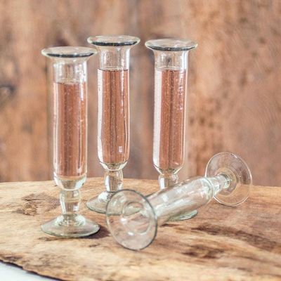 Alternate image for Clear Champagne Flutes from Guatemala Set of 4 Tiny Bubbles