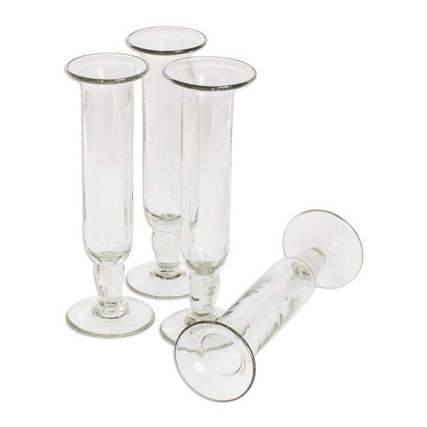 Alternate image for Clear Champagne Flutes from Guatemala Set of 4 Tiny Bubbles