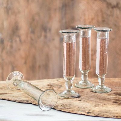 Alternate image for Clear Champagne Flutes from Guatemala Set of 4 Tiny Bubbles