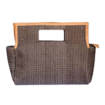 Alternate image for Brown White Leather-Accented Handwoven Cotton Handle Bag Sublime Style