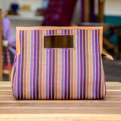 Alternate image for Hand-Woven Leather-Accented Cotton Handle Bag with Stripes Sublime Colors
