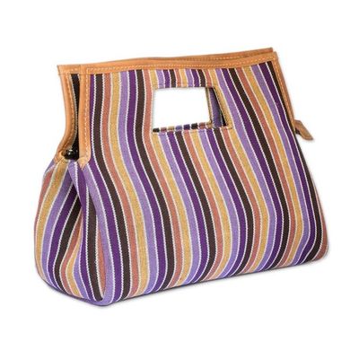 Alternate image for Hand-Woven Leather-Accented Cotton Handle Bag with Stripes Sublime Colors
