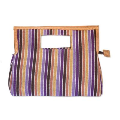 Alternate image for Hand-Woven Leather-Accented Cotton Handle Bag with Stripes Sublime Colors