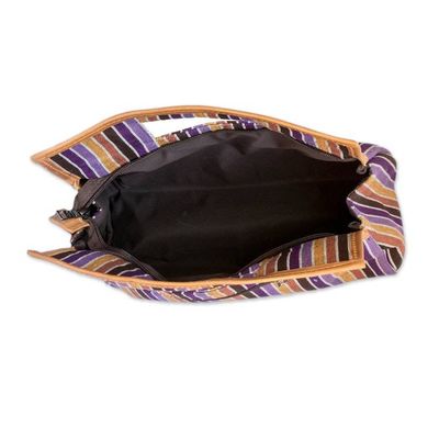 Alternate image for Hand-Woven Leather-Accented Cotton Handle Bag with Stripes Sublime Colors