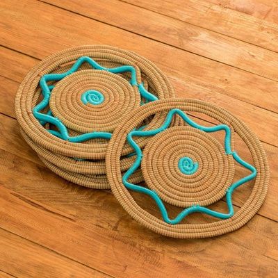 Primary image for Handcrafted Pine Needle Placemats in Turquoise Set of 4 Traditional Meal in Turquoise