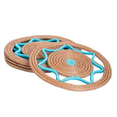 Alternate image for Handcrafted Pine Needle Placemats in Turquoise Set of 4 Traditional Meal in Turquoise