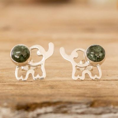 Primary image for Elephant-Themed Green Jade Button Earrings from Guatemala Serenity Trunks