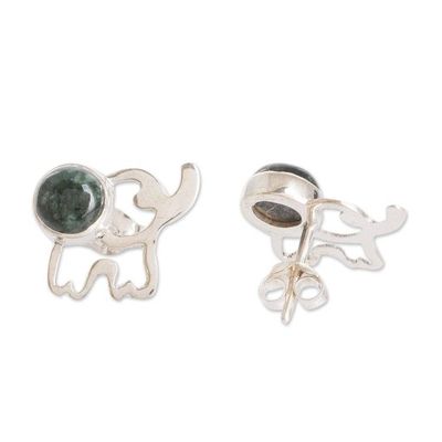 Alternate image for Elephant-Themed Green Jade Button Earrings from Guatemala Serenity Trunks