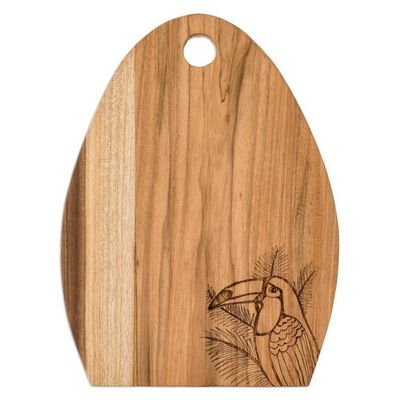Alternate image for Semi-Oval Laurel Wood Cutting Board with Toucan Engraving Toucans Treats