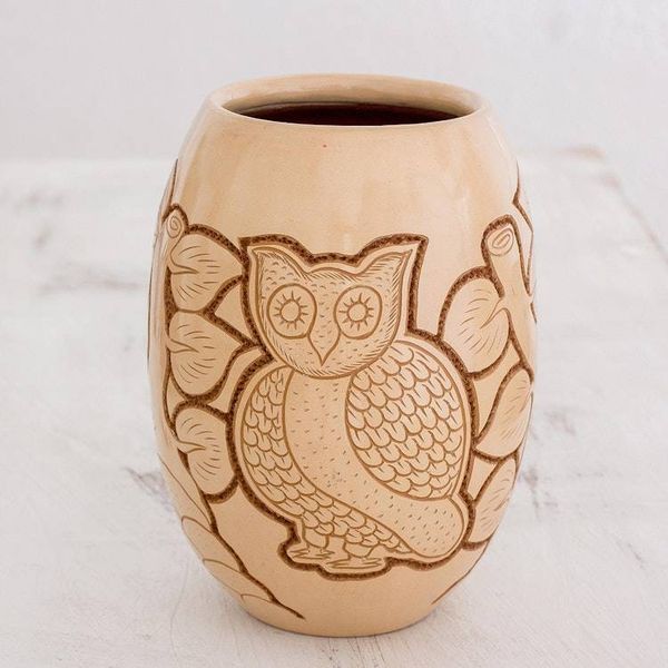 Alternate image for Handcrafted Ceramic Decorative Vase from Nicaragua Wisdom and Intuition in Beige