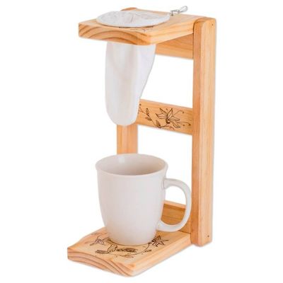 Alternate image for Bird-Themed Laurel Wood Single-Serve Drip Coffee Stand Flying Delights