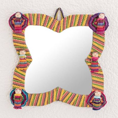 Alternate image for Colorful Cotton Wall Mirror with Worry Dolls from Guatemala Quitapenas Beauty