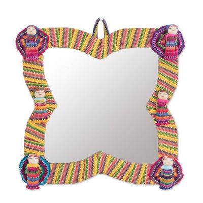 Alternate image for Colorful Cotton Wall Mirror with Worry Dolls from Guatemala Quitapenas Beauty