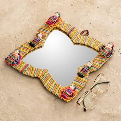 Alternate image for Colorful Cotton Wall Mirror with Worry Dolls from Guatemala Quitapenas Beauty