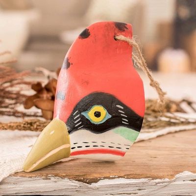 Primary image for Woodpecker-Themed Hand-Carved and Painted Wood Wall Mask Whimsical Woodpecker