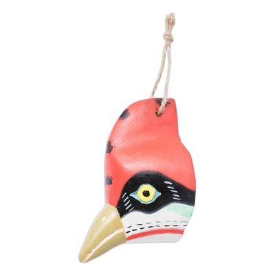 Alternate image for Woodpecker-Themed Hand-Carved and Painted Wood Wall Mask Whimsical Woodpecker