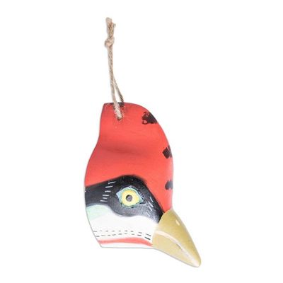 Alternate image for Woodpecker-Themed Hand-Carved and Painted Wood Wall Mask Whimsical Woodpecker