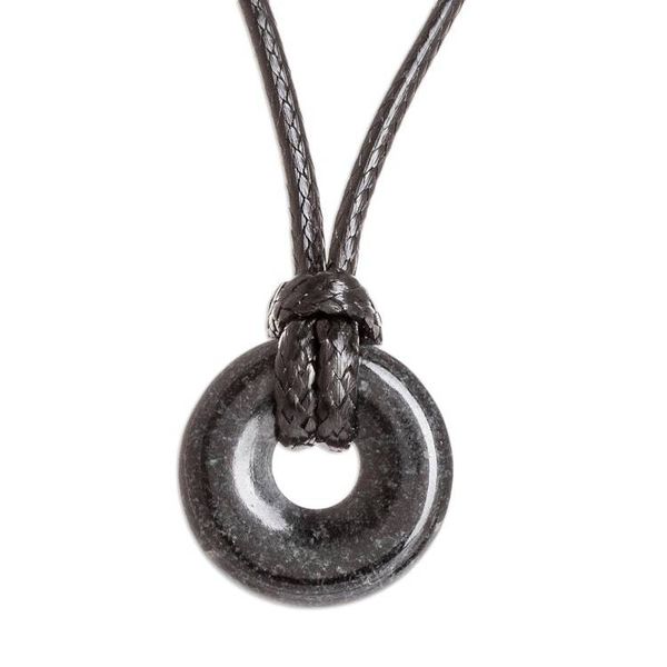 Alternate image for Adjustable Black Jade Necklace Circle of Love in Black