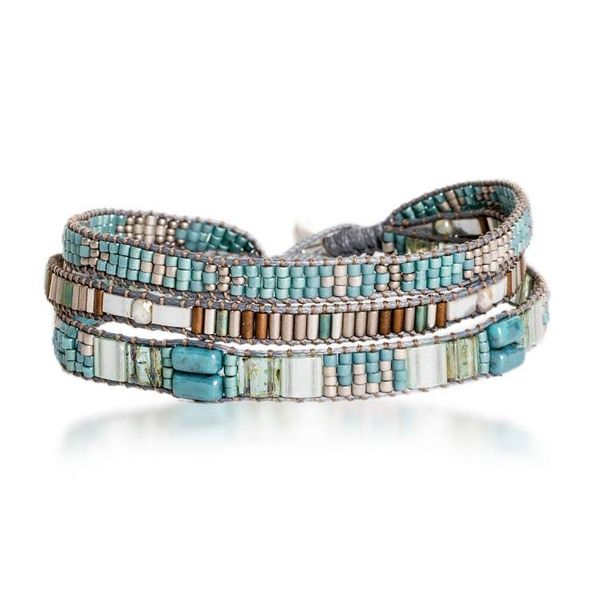 Alternate image for Hand-Woven Beaded Wrap Bracelet with Pewter Button Clear Water