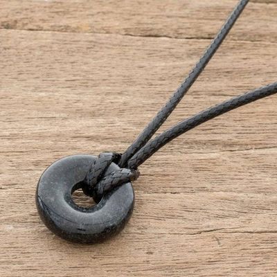 Alternate image for Adjustable Black Jade Necklace Circle of Love in Black