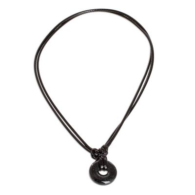 Alternate image for Adjustable Black Jade Necklace Circle of Love in Black